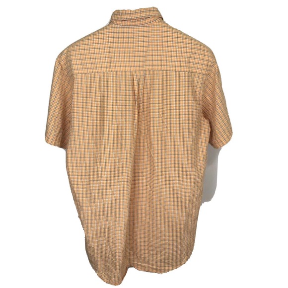 PLANKS Mens Short Sleeve Button Front Orange Checkered Shirt Size Large - Picture 4 of 5
